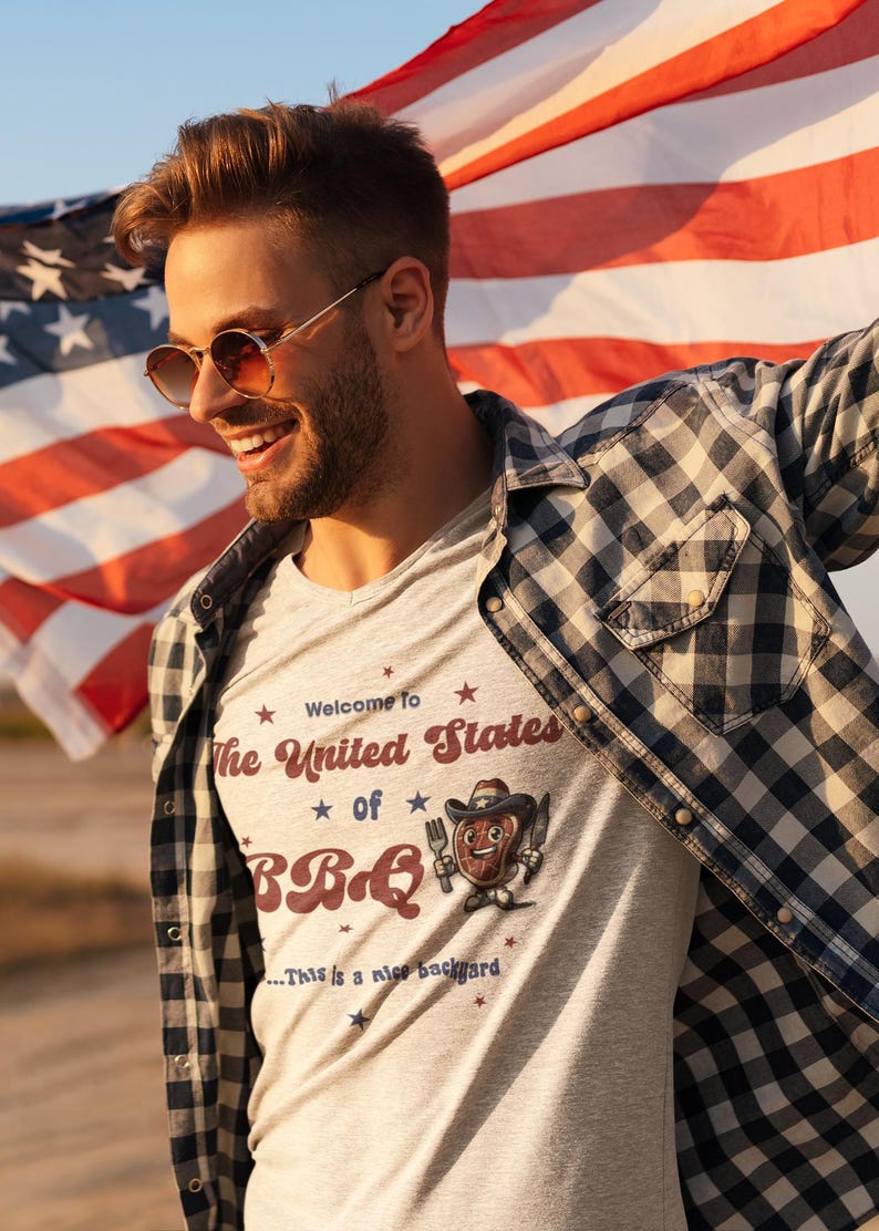 United States of BBQ Funny Shirt, Grill Master Dad Gift, Patriotic American Grilling Tee, 4th of July Barbecue Summer Cookout Gifts for Men image 2