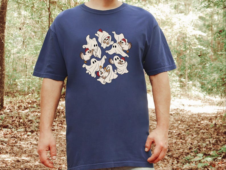 Ghost Chicken Shirt, Funny Halloween Chicken Gift, Ghost Season Tee, Spooky Farm Animal Sweatshirt image 3