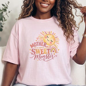 Mother To A Single Sweet Monster Shirt, Retro Sun Mom Gift, Funny Boy Mom Tee, Mother Day Gift, Cute Mama Shirt image 8