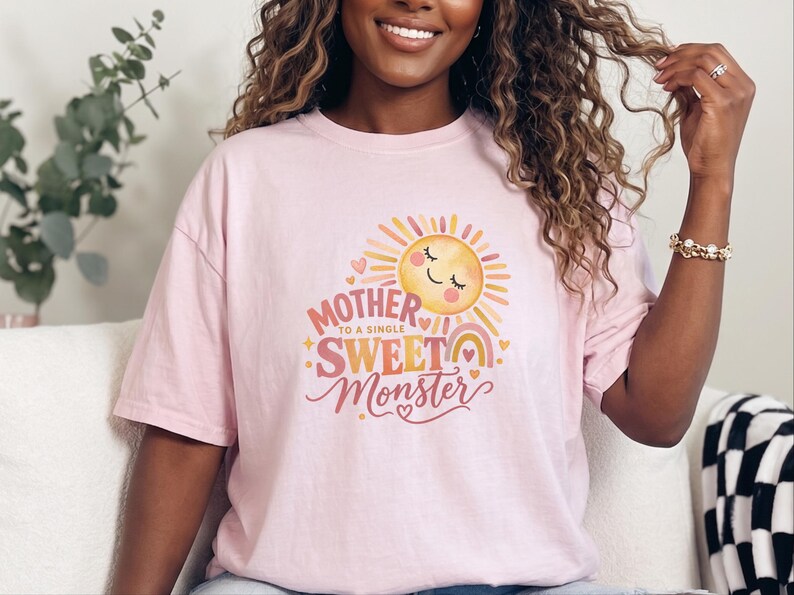 Mother To A Single Sweet Monster Shirt, Retro Sun Mom Gift, Funny Boy Mom Tee, Mother Day Gift, Cute Mama Shirt image 8