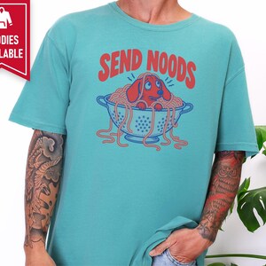 Funny Dachshund Shirt, Italian Foodie Gift, Send Noods Spaghetti Tee, Wiener Dog Lover Shirt, Pasta Art Print, Doxie Mom Shirt image 7