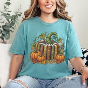 Fall Bookish Shirt, Fall Book Lover Gift, Vintage Autumn Book Pumpkin Tee, Cozy Reading Sweatshirt, Librarian Gift image 2