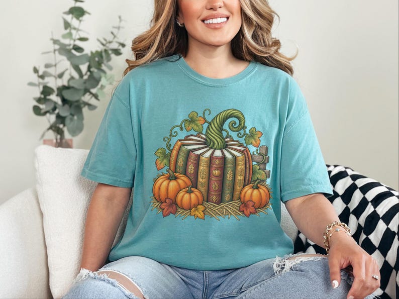 Fall Bookish Shirt, Fall Book Lover Gift, Vintage Autumn Book Pumpkin Tee, Cozy Reading Sweatshirt, Librarian Gift image 2