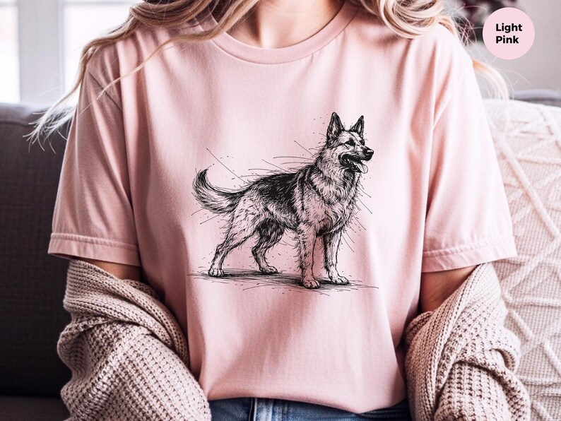 Maglietta con pastore tedesco / Maglietta con grafica a schizzo di pastore tedesco / Abbigliamento per amanti dei cani K9 immagine 4