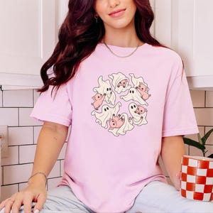 Camiseta de fantasma, regalo para amantes de los cerdos, camiseta de fantasma de Halloween, camiseta de temporada espeluznante, camiseta con estampado de cerdo, camiseta de animales de granja imagen 5