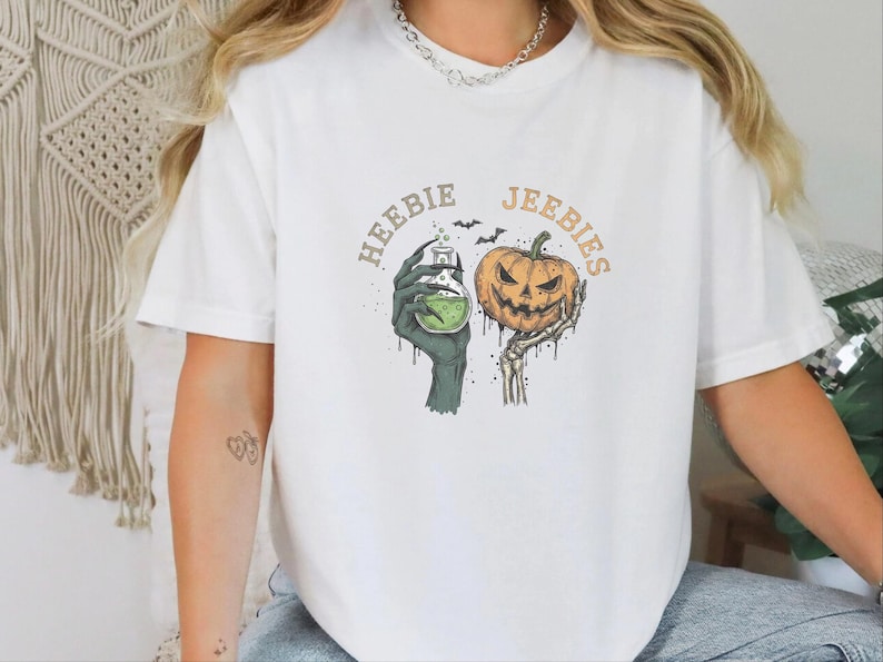 Comfort Colors Halloween Potion Heebie Jeebies Shirt, Witchy Skeleton Hands Tee, Jack O Lantern Spooky Season, Gothic Vintage Fall Graphic image 1