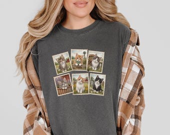 Vintage Cat Shirt, Postal Stamp Tee, Farmhouse Kitten Gift, Animal Lover Shirt, Retro Country Cat Lovers Gift
