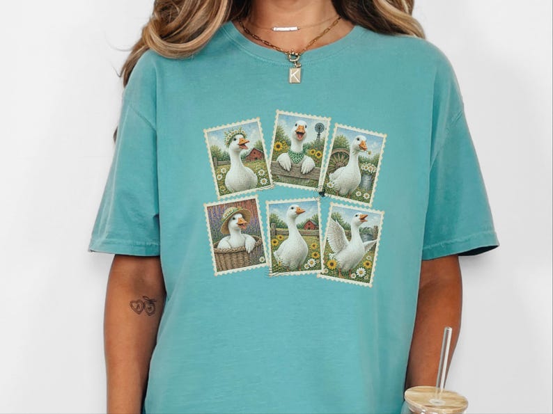 Vintage Goose Postage Stamp Shirt, Cottagecore Farm Animal Gift, Rustic Countryside Tee, Retro Duck Art Shirt image 7