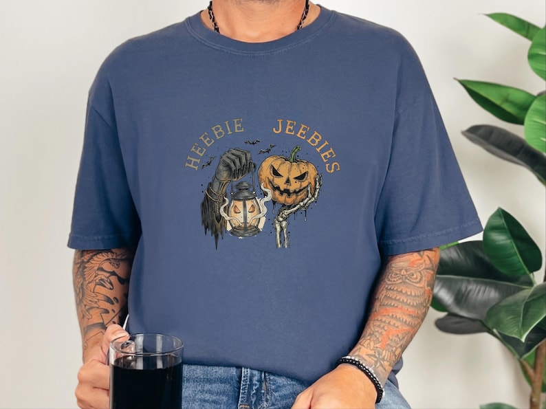 Comfort Colors Grim Reaper Pattern Heebie Jeebies Shirt, Horror Figure Apparel, Vintage Lantern, Gothic Halloween Scary Tee, Thing Hand image 8
