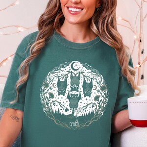 Comfort Colors Night Animals Halloween Racoon Bats Floral Night Scene Shirt, Vintage Spooky Moon Phases Tee, Goth Cottagecore Witchy Fall image 10