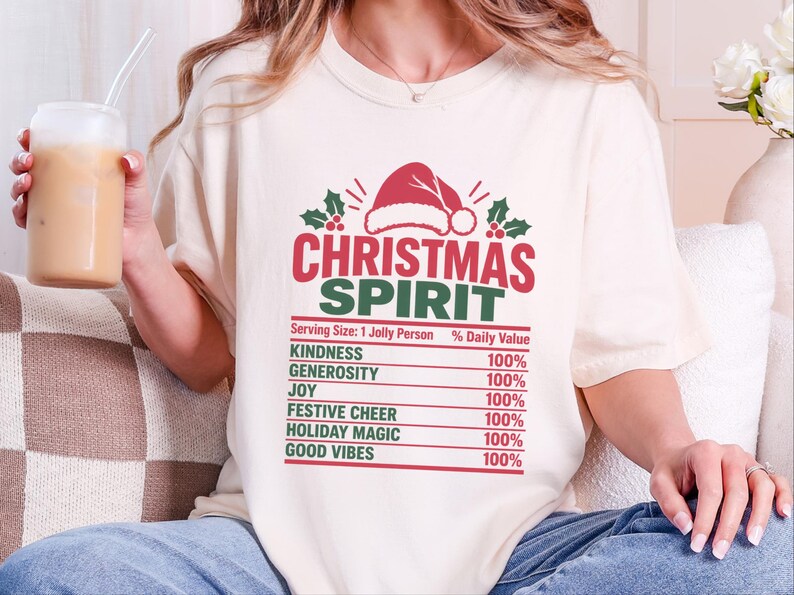 Christmas Spirit Nutrition Label Shirt, Family Christmas Tee, Matching Holiday Party Shirt, Funny Christmas Gift, Holiday Spirit Top image 10