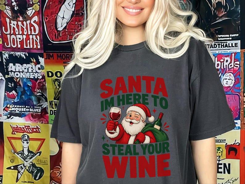 Camiseta Festa do Vinho, Design Retrô do Papai Noel, Presente de Natal com Vinho, Camiseta Divertida de Natal, Papai Noel, Vim Roubar Seu Vinho, Camiseta para Amantes de Vinho imagem 7