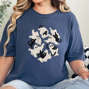Ghost Cat Shirt, Black Cat Halloween Gift, Spooky Season T Shirt, Funny Cat Lover Tee, Fall Costume Shirt image 6