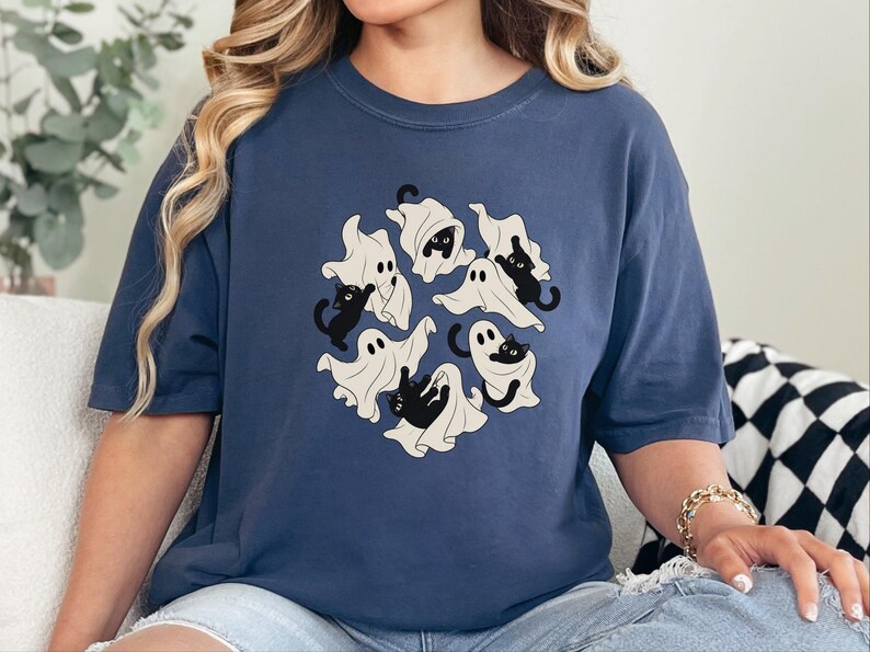 Ghost Cat Shirt, Black Cat Halloween Gift, Spooky Season T Shirt, Funny Cat Lover Tee, Fall Costume Shirt image 6