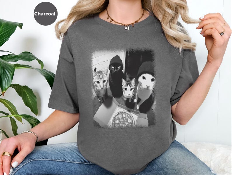 Funny Cat Shirt | Cat Doorbell Pizza Box Tee, Feline Graphic Apparel image 3