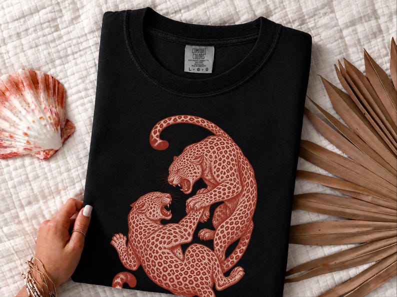 Comfort Colors Vintage Leopard Sweatshirt | Traditional Tattoo Flash Sweatshirt | Linocut Rainforest Wilderness T-Shirt, Retro Leopard Shirt image 9