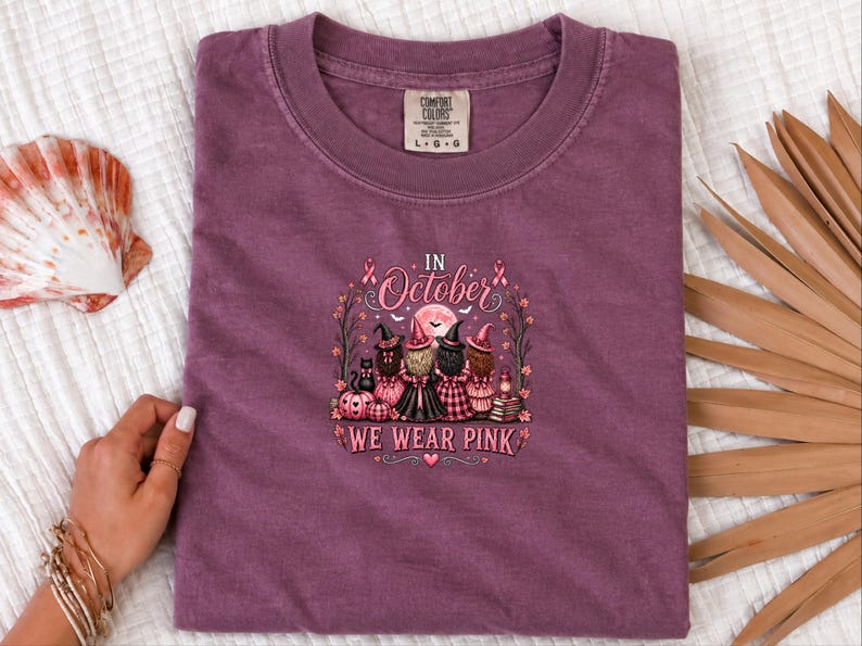 En octobre, on porte du rose ! T-shirt, cadeau d’Halloween pour la sensibilisation au cancer du sein, T-shirt de sorcière au ruban rose, Équipe de soutien aux personnes atteintes de cancer image 7