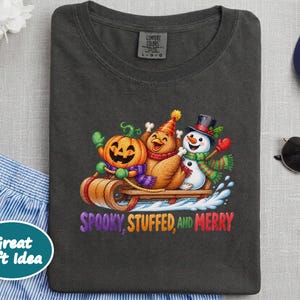 Hallothanksmas Shirt, Funny Holiday Mashup Sweatshirt, Spooky Stuffed And Merry Tee, Holiday Gift image 9