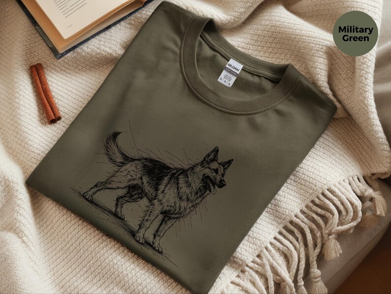 Maglietta con pastore tedesco / Maglietta con grafica a schizzo di pastore tedesco / Abbigliamento per amanti dei cani K9 immagine 8