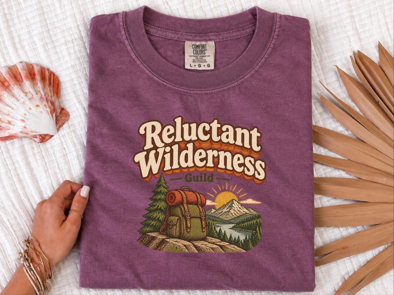 Funny Hiking Shirt, Camping Lover Gift, Reluctant Wilderness Guild Tee, Outdoorsy Nature Shirt, Retro Hiker Apparel, Funny Hiking Quote Gift image 1