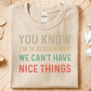 Camiseta sarcástica y divertida / Sabes que yo soy la razón por la que podemos y no podemos tener cosas bonitas, regalo de humor torpe, No puedo tener cosas bonitas imagen 7