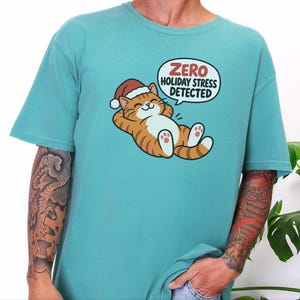 Funny Christmas Cat Shirt, Orange Tabby Cat Gift, Zero Holiday Stress Detected, Cozy Holiday Shirt, Funny Cat Lover Tee, Cat Mom Sweatshirt image 8