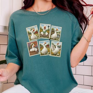 Vintage Goose Postage Stamp Shirt, Cottagecore Farm Animal Gift, Rustic Countryside Tee, Retro Duck Art Shirt image 4
