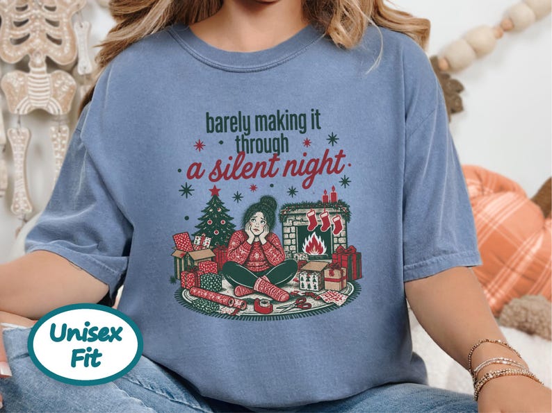 Funny Christmas Shirt, Tired Mom Christmas Gift, Barely Making It Through A Silent Night Sweatshirt, Sarcastic Holiday Tee image 10