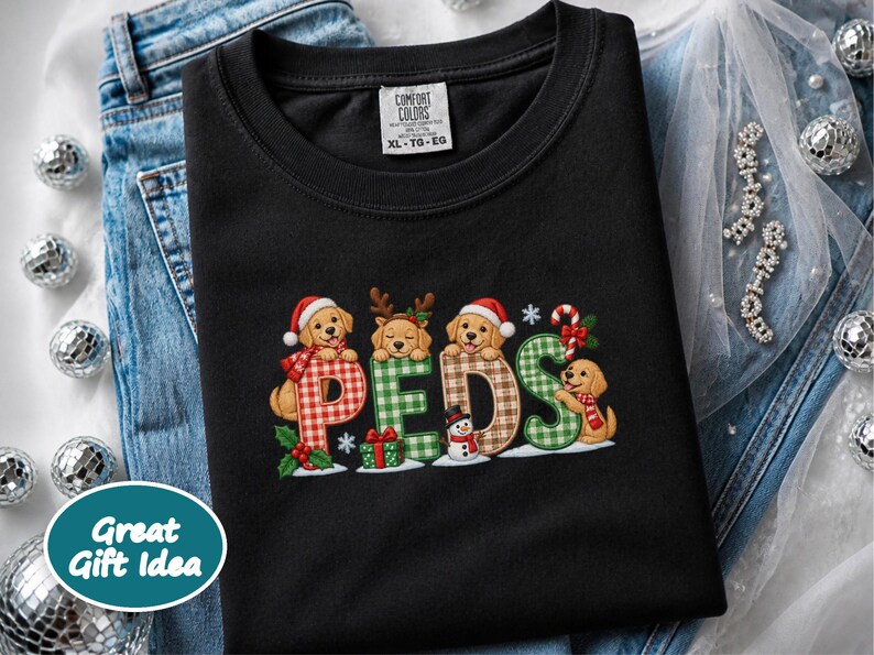 Christmas Peds Nurse Shirt, Golden Retriever Christmas Gift, Pediatric Nurse Sweatshirt, Peds Nurse Holiday Tee image 9