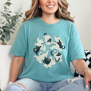 Ghost Cat Shirt, Black Cat Halloween Gift, Spooky Season T Shirt, Funny Cat Lover Tee, Fall Costume Shirt image 5