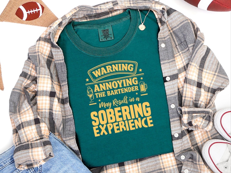 Comfort Colors Funny Bartender Graphic T-Shirt, Warning Annoying The Bartender Sobering Experience Tee, Sarcastic Restaurant Hospitality image 3