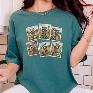 Raccoon Postage Stamp Shirt, Vintage Animal Lover Gift, Farm Girl Tee, Rustic Nature Graphic Shirt image 7