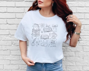 Cat And Book Shirt, Library Lover Gift, Book Lover Present, Book Club Gift, Reading Nook Gift, Cute Bookworm Aesthetic