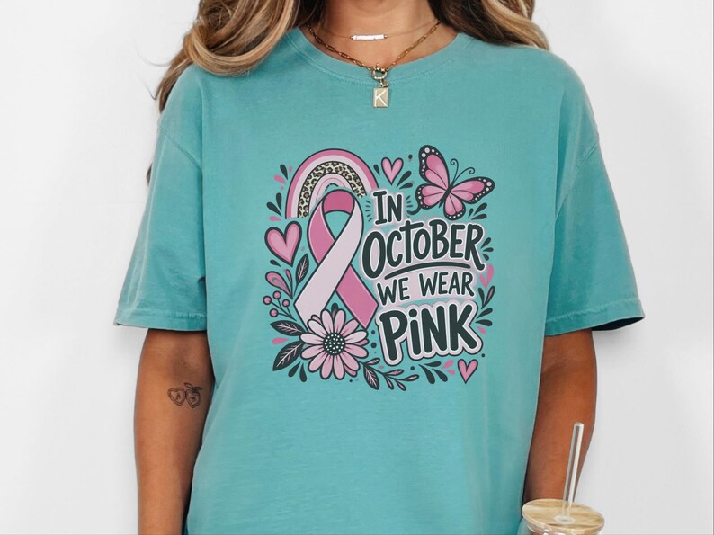In October We Wear Pink Shirt, Breast Cancer Awareness Gift, Pink Ribbon Tee, Survivor Sweatshirt, Cancer Support Top image 4