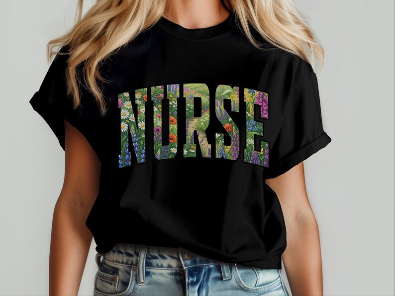 Native Wildflowers Floral Nurse Shirt, Registered Nurse Comfort Colors Tee, Pollinator Garden RN Life, Nursing Student Healthcare Apparel image 3
