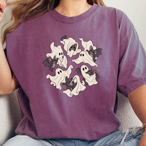 Ghost Shirt, Halloween T-Shirt, Spooky Season Tee, Cute Ghost Playing With Bat image 2