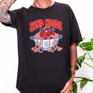 Funny Dachshund Shirt, Italian Foodie Gift, Send Noods Spaghetti Tee, Wiener Dog Lover Shirt, Pasta Art Print, Doxie Mom Shirt