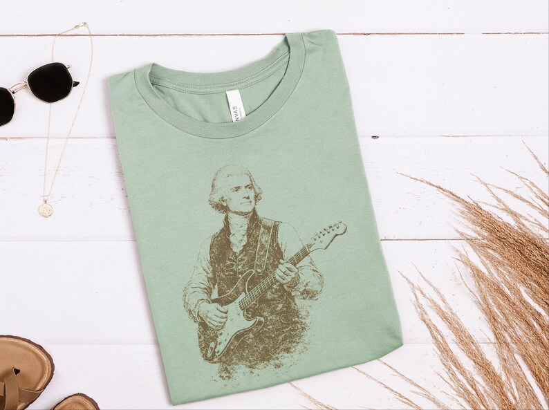 Funny Political Tee, Thomas Jefferson Electric Guitar Vintage Portrait, History Teacher Gift, Retro Music Shirt, Gag Gift for Adults image 3