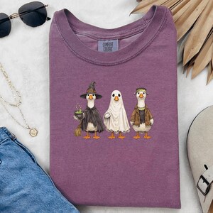 Comfort Colors Spooky Goose Halloween Sweatshirt, Frankenstein Ghostly Geese Outerwear, Birdwatching Spooky Season Sweatshirt, Witch Goose image 5