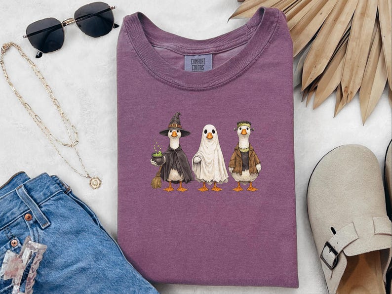 Comfort Colors Spooky Goose Halloween Sweatshirt, Frankenstein Ghostly Geese Outerwear, Birdwatching Spooky Season Sweatshirt, Witch Goose image 5