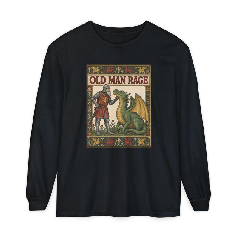 Medieval Dragon Shirt, Funny Old Man Gift, Fantasy Reader Tee, Knight Costume, Medieval Manuscript Graphic Tee image 13