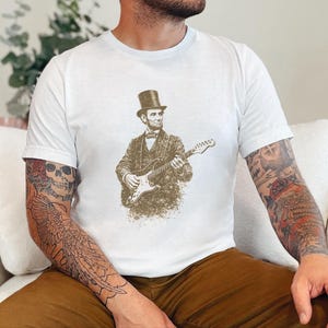 Funny History Shirt, Abe Lincoln Rockin' Guitar Vintage Tee, History Teacher Gift, Musician Rock and Roll Present, Classic Rock Art image 8