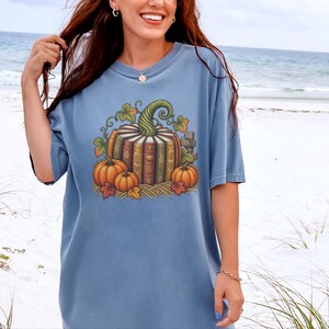 Fall Bookish Shirt, Fall Book Lover Gift, Vintage Autumn Book Pumpkin Tee, Cozy Reading Sweatshirt, Librarian Gift image 3