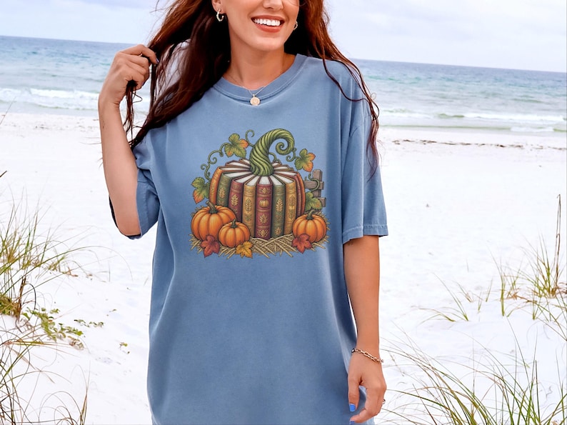 Fall Bookish Shirt, Fall Book Lover Gift, Vintage Autumn Book Pumpkin Tee, Cozy Reading Sweatshirt, Librarian Gift image 3