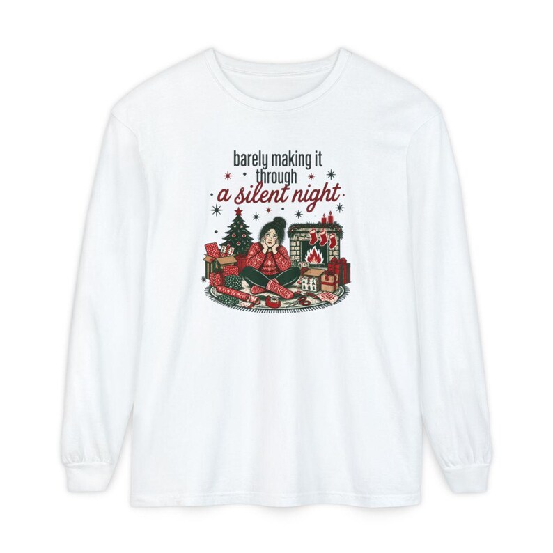 Funny Christmas Shirt, Tired Mom Christmas Gift, Barely Making It Through A Silent Night Sweatshirt, Sarcastic Holiday Tee image 14
