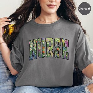 Native Wildflowers Floral Nurse Shirt, Registered Nurse Comfort Colors Tee, Pollinator Garden RN Life, Nursing Student Healthcare Apparel image 7