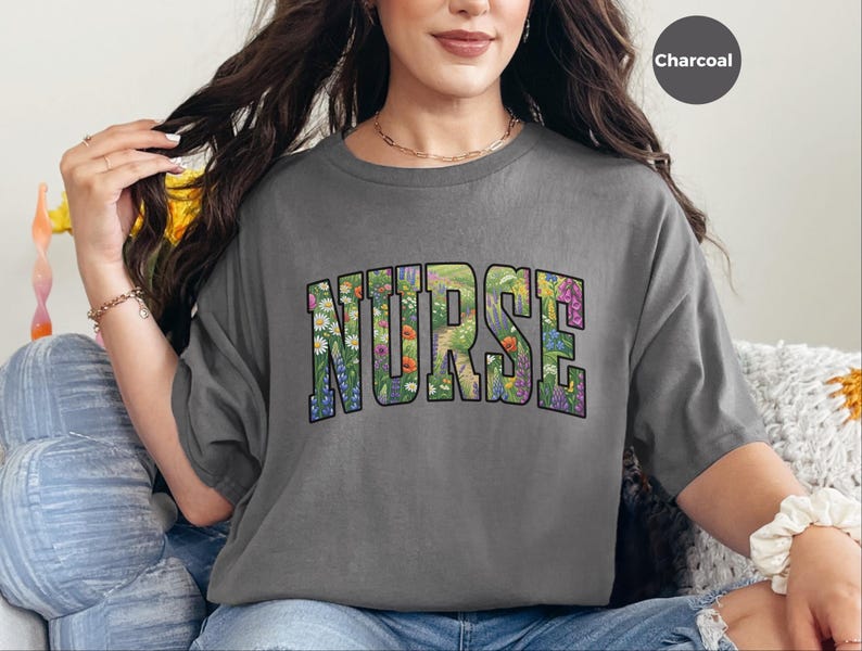 Native Wildflowers Floral Nurse Shirt, Registered Nurse Comfort Colors Tee, Pollinator Garden RN Life, Nursing Student Healthcare Apparel image 7