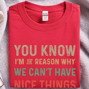 Camiseta sarcástica y divertida / Sabes que yo soy la razón por la que podemos y no podemos tener cosas bonitas, regalo de humor torpe, No puedo tener cosas bonitas imagen 2