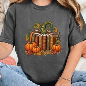 Fall Bookish Shirt, Fall Book Lover Gift, Vintage Autumn Book Pumpkin Tee, Cozy Reading Sweatshirt, Librarian Gift image 8