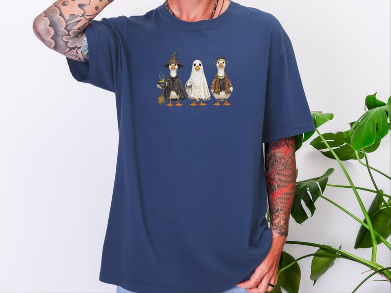 Comfort Colors Spooky Goose Halloween Sweatshirt, Frankenstein Ghostly Geese Outerwear, Birdwatching Spooky Season Sweatshirt, Witch Goose image 9